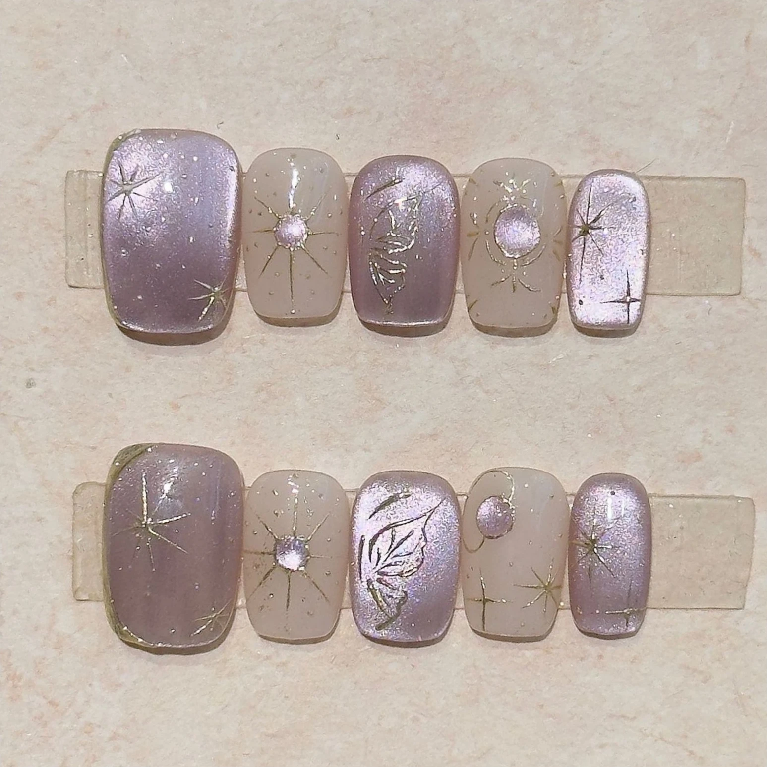 

10 шт. фиолетовые балетные короткие ногти ручной работы с блестками-бабочкой «кошачий глаз» накладные ногти Spice Girl French Full Cover Press on Nail Tips