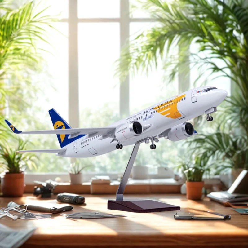 

B737-800 Aircraft Model 47CM 1/85 Scale Mongolia 737-800 with Lights and Wheels Die-cast Plastic Resin Airplane Offices Accessor