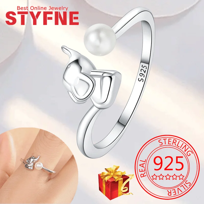 

Real 925 Sterling Silver Elephant Animal Ring CZ Finger Rings Adjustable Ring For Women Wedding Jewelry Gifts with GIFT BOX