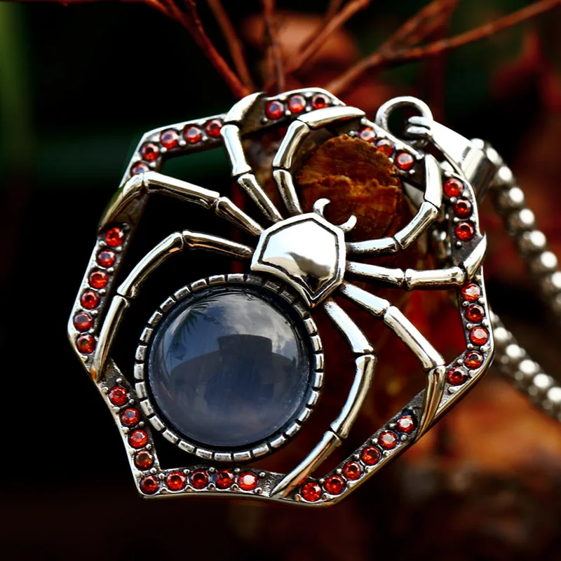 Stainless Steel Ferocious spider Animal Pendant Gem pendant Chain Necklace Fashion men Jewelry BP8-571