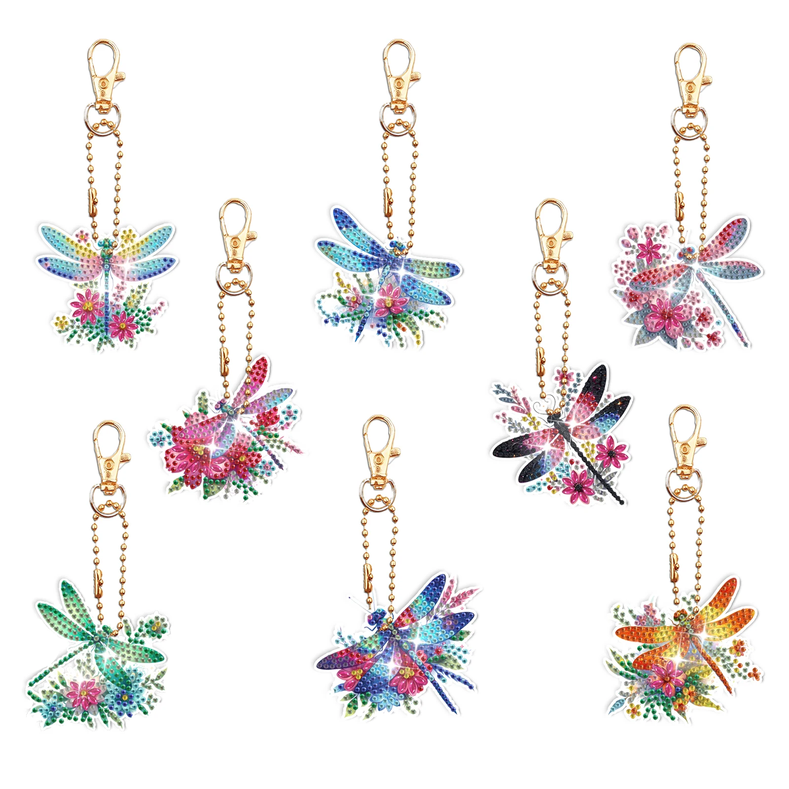 

8 / set DIY Dragonfly Series pattern Diamond Art Painting Acrylic keychain Diamond kit for bag decoration birthday gifts