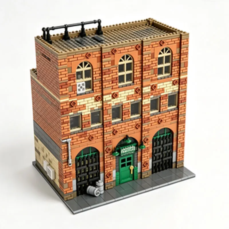 

MOC City Street Scene Red Brick Bar Building Small Particle Assembly Block Adult Collectible Toy Model 2541pcs