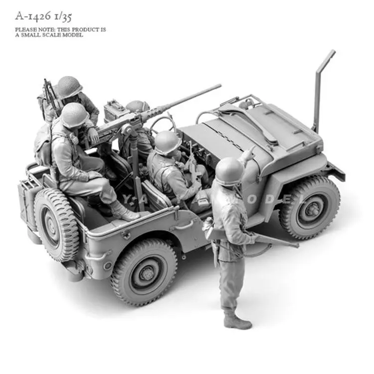 1/3 Europäische Soldaten aus dem Zweiten Weltkrieg, weiße Resign-Modelle, ohne Auto, Infanterie und Militärpolizei, 5 Personen, unmontiert – Detail 4