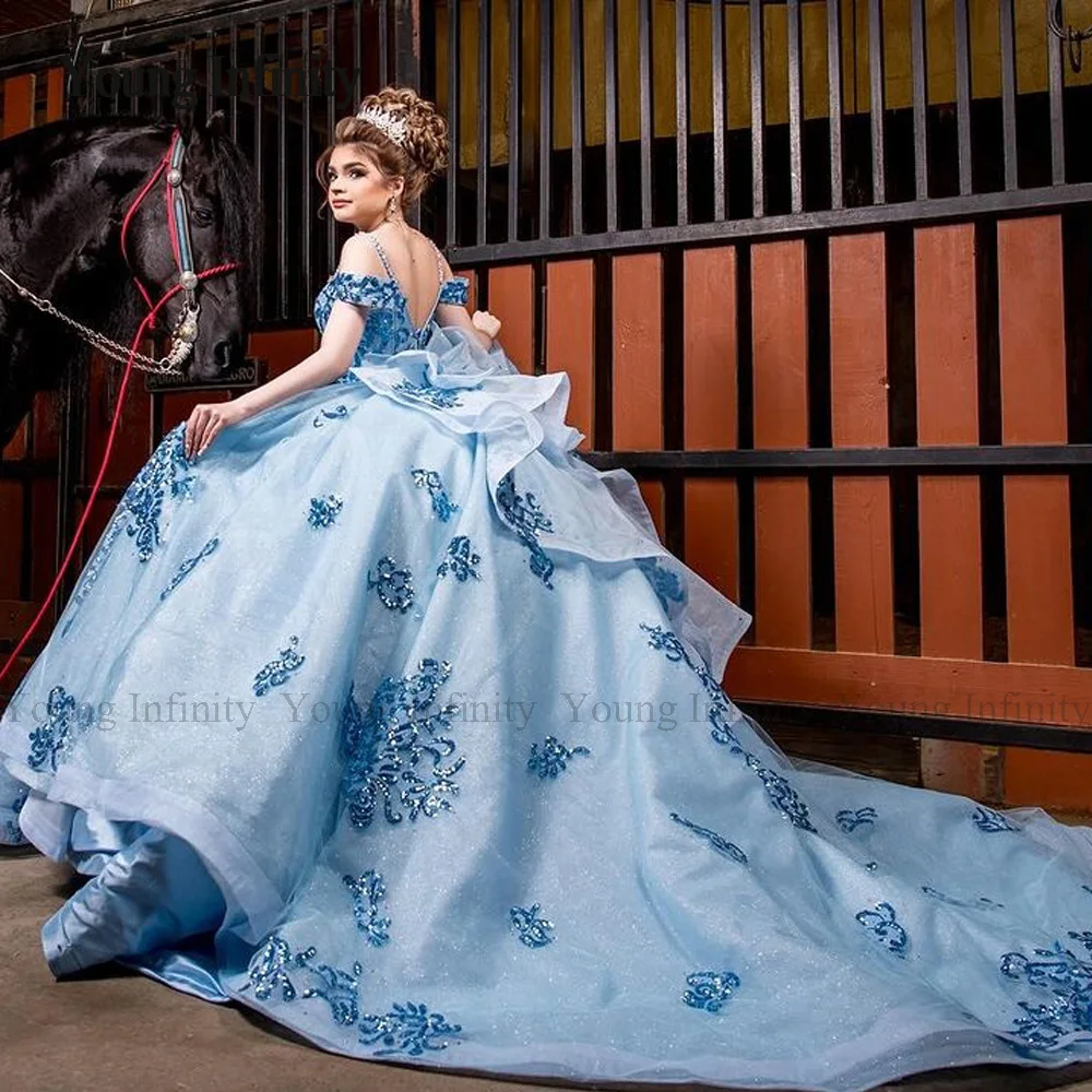 Sky Blue Vestidos De 15 Quinceañera Ball Gown Quinceanera Dresses 2024 Sweet 16 Dress Birthday Party Gown Off Shoulder Princess