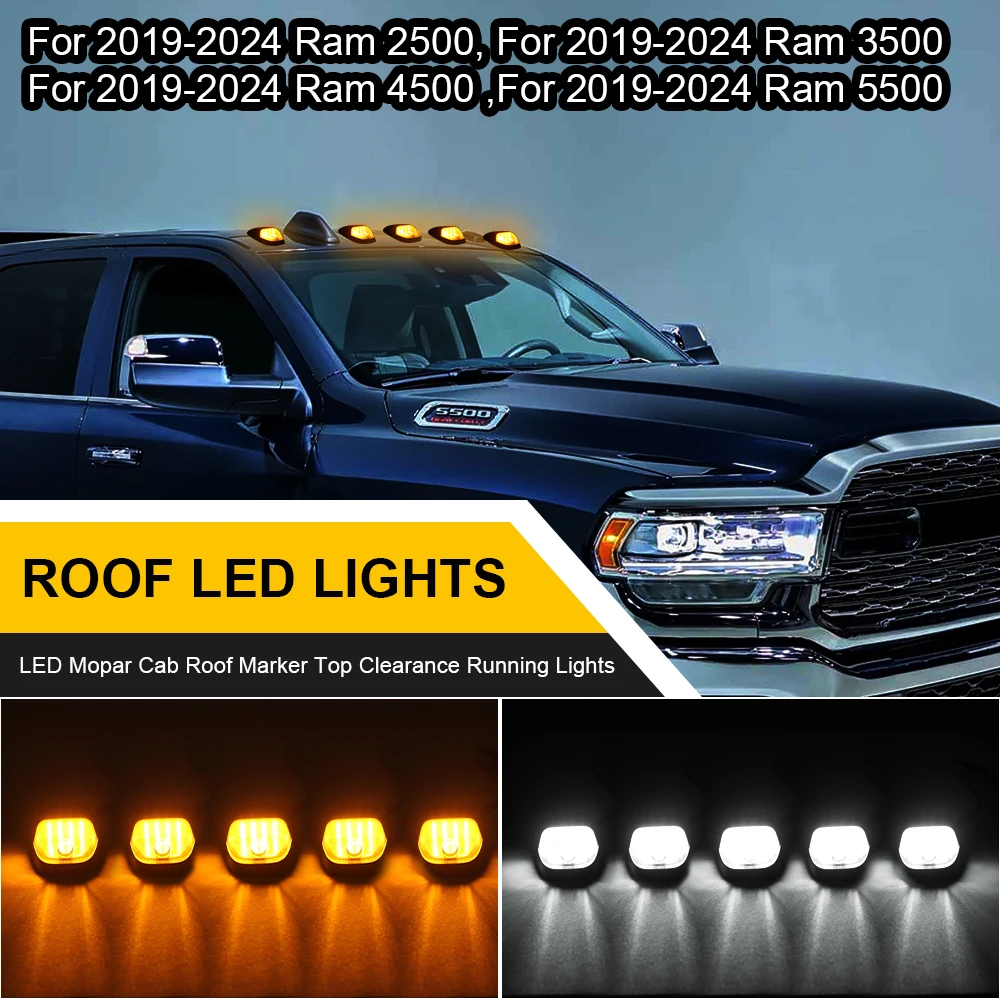 5PCS Full LED Rear Cab Roof Marker Top Clearance Running Lamp For 2014-2023 Dodge RAM ProMaster 2500 3500 4500 5500 Cargo RV Van