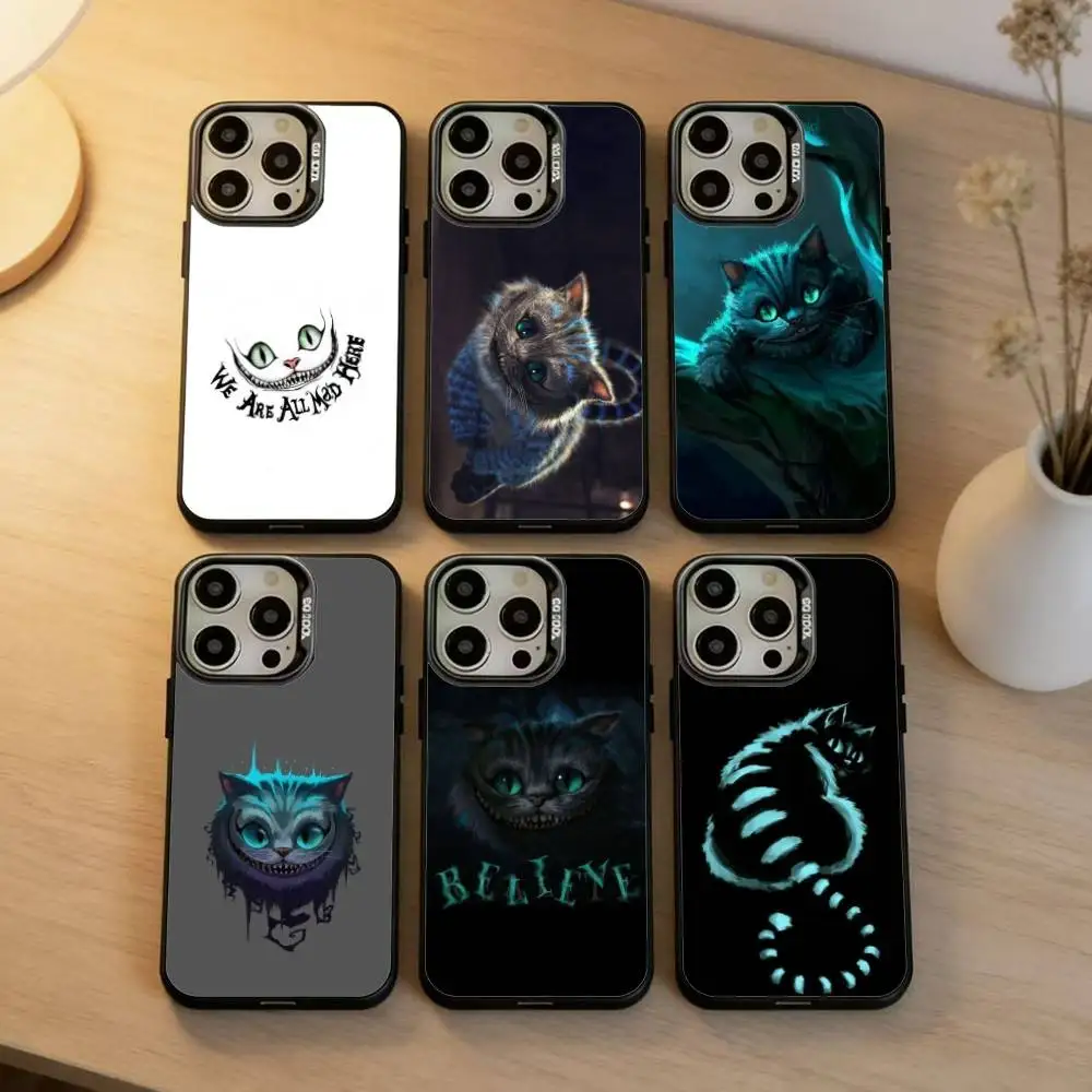 

C-Cheshire C-Cat Cool E-Eye A-Alice Phone Case For iPhone17, 16,15,14,13,12 Pro Max Black Candy Matte Shockproof Cover