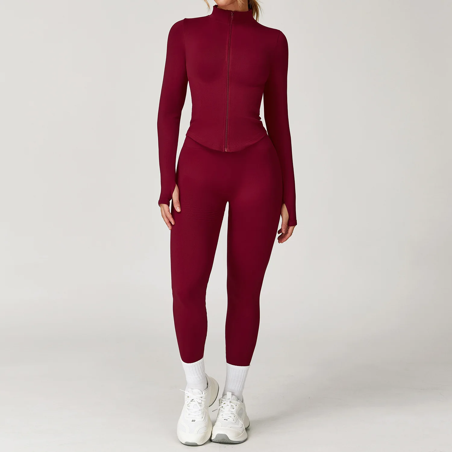 Custom LOGO women's seamless yoga sportswear threaded waist and hip fitness clothing two-piece set view 2