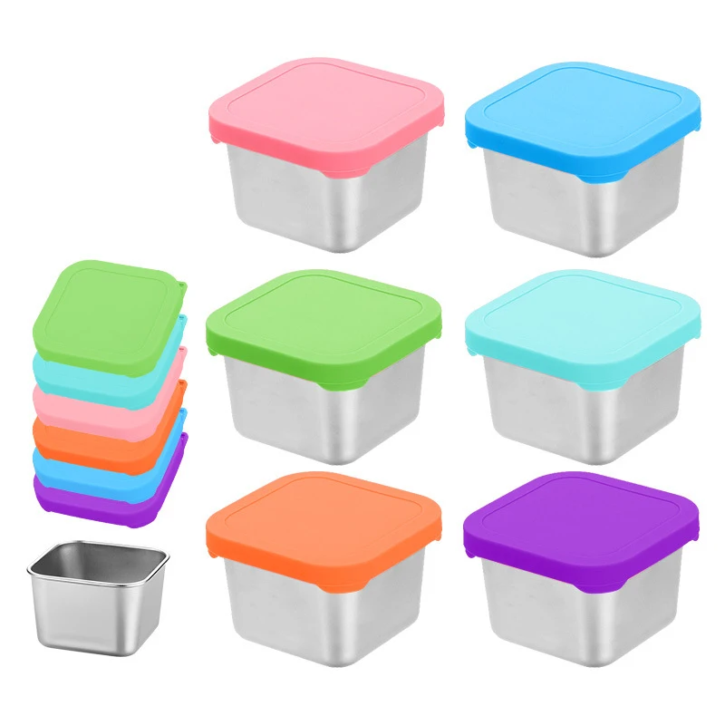 

3-6pcs Stainless Steel Gravy Boat Seasoning Dish Leakproof Silicone Cover Tomato Dip Dish Kitchen Refrigerator Camping Tableware