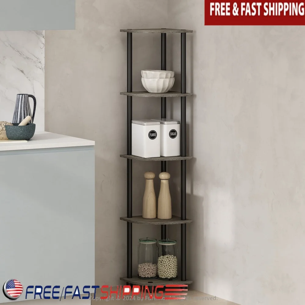 

Угловой книжный шкаф, 5-уровневые полки, прочная плита, многофункциональная стойка для хранения, простая сборка, современный дизайн, гостиная, офис