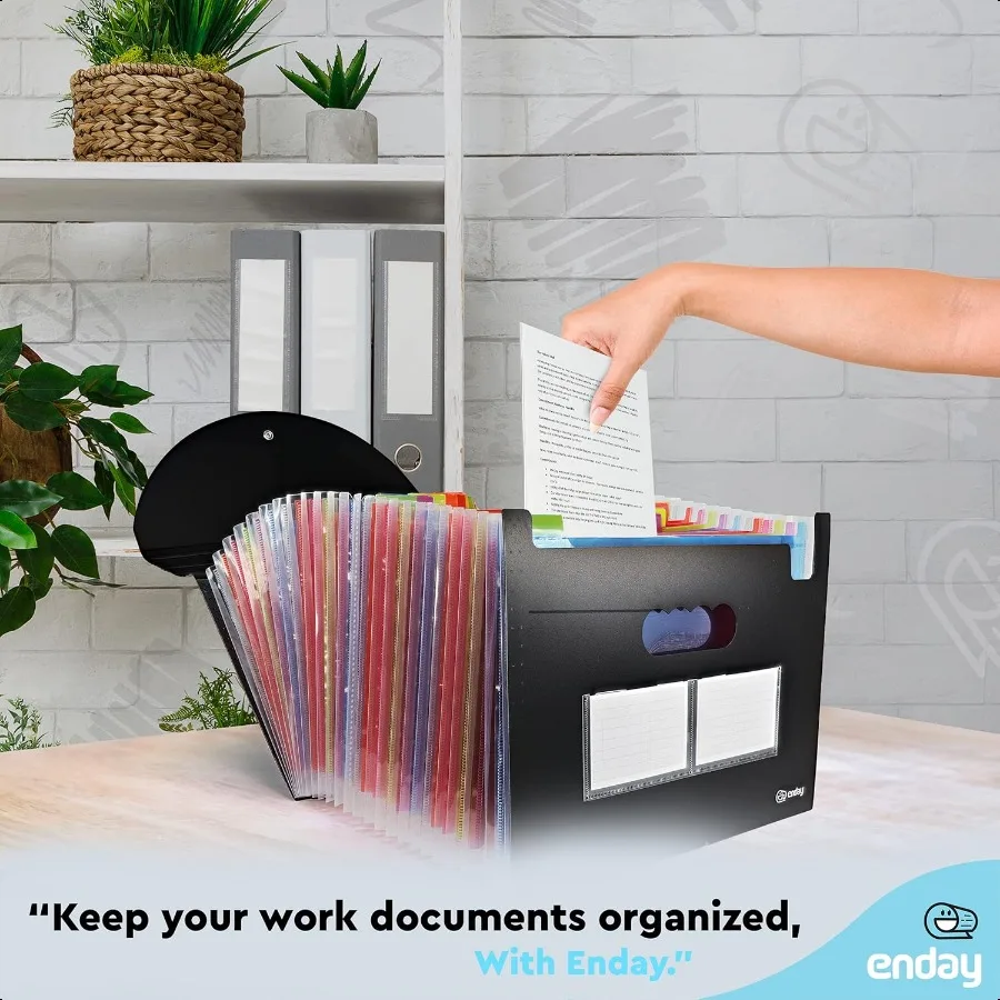 Accordion File Organizer 24 Pocket Expanding File and Cover Folder with Labels Plastic Portable Desktop Letter A4 Paper Documen