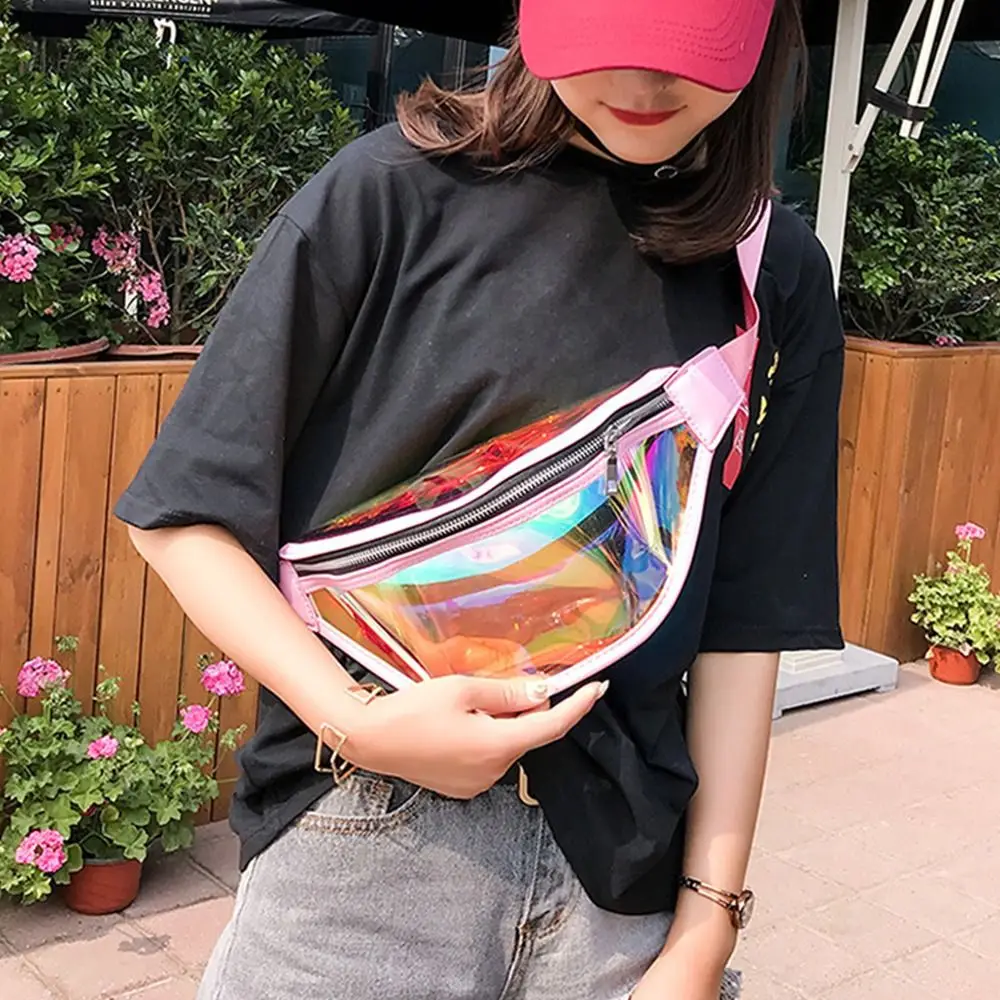 بولي كلوريد الفينيل شفافة الخصر حقيبة الرياضة حزمة مراوح Crossbody حقيبة الهاتف حقيبة الكتف الليزر حزمة مراوح الرجال حقيبة امرأة الخصر Packss