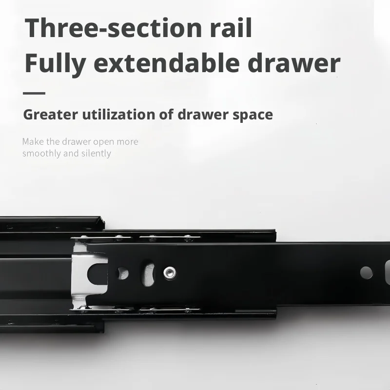 Three Section Drawer Slide Rail, Silent Telescopic Guide Rail, Hardware Fitting Pulley Slide Track for Wardrobe Cabinet