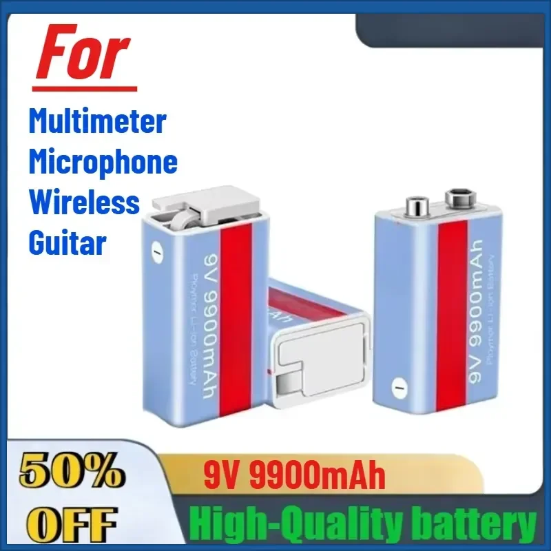 9V 9900mAh USB High-Capacity Rechargeable lithium ion Battery for Multimeter Wireless Microphone Guitar