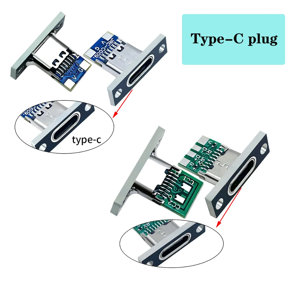 5PCS USB 3.1 Type C Socket with Screw Fixing Plate Type-C USB Jack 3.1 Type-C 2Pin 4Pin Female Connector Jack Charging Port