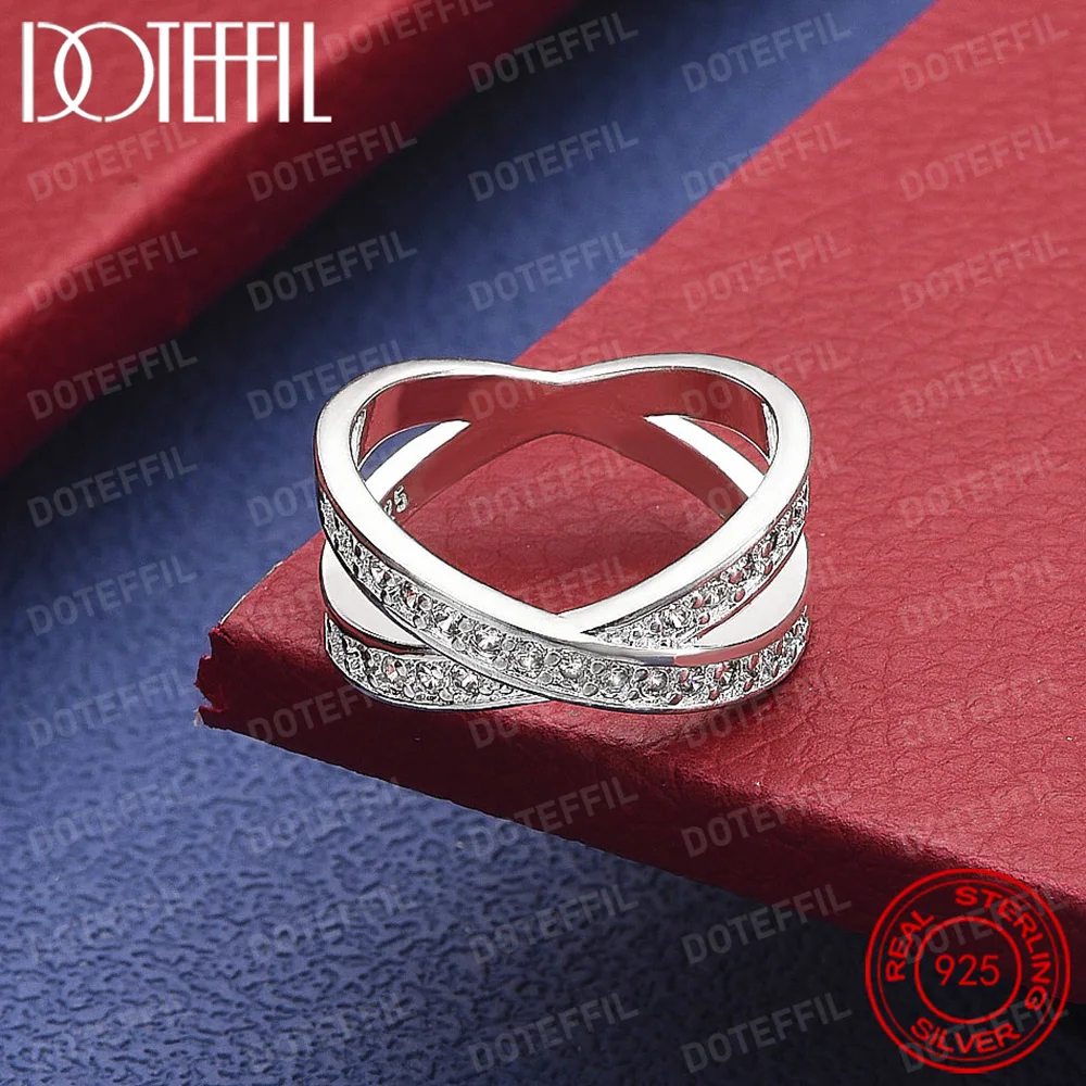 

925 Sterling Silver Letter X AAA Crystal Ring For Women Man Wedding Engagement Party Fashion Charm Jewelry