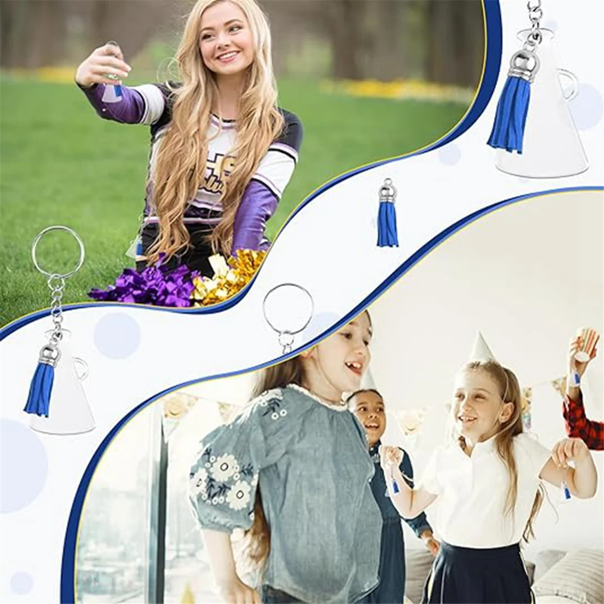 Portachiavi Cheer Megafono con nappa, per progetti di creazione fai-da-te, regalo di laurea, blu