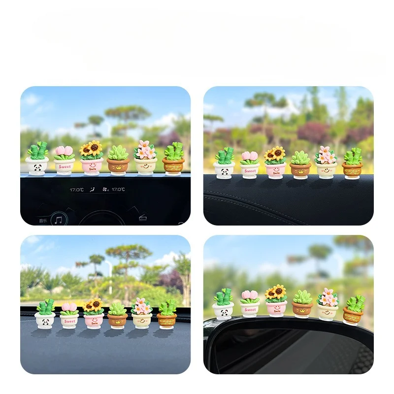 Decorative Vehicles Car Ornament Cute Little Fresh Potted Plant Console Interior Accessories Women Mini 6-piece-set Ins Simple view 3