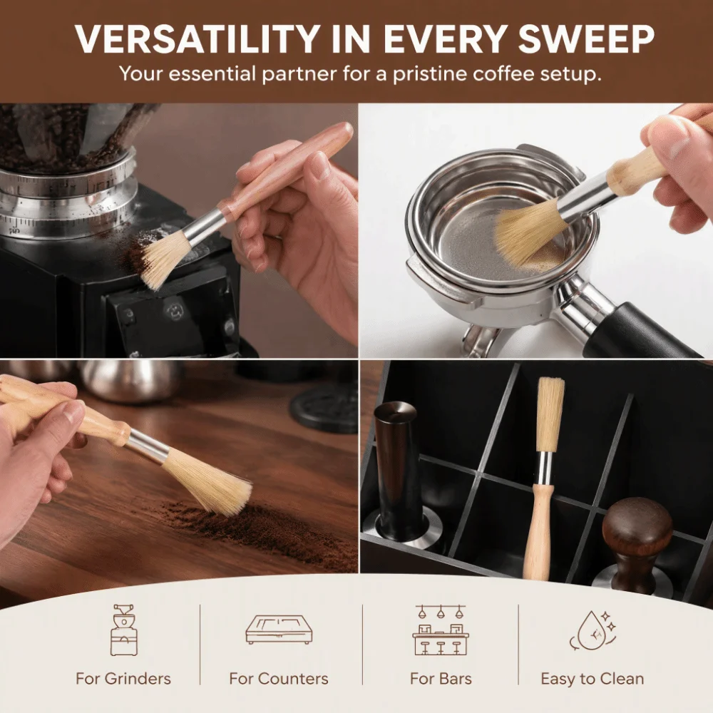 Wooden Handle Coffee Grinder Cleaning Brush Bar Corner Cleaning Durable Coffee Machine Cleaning Brush Handheld Design