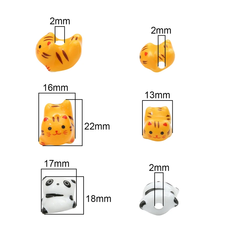 1pcs Handmade Ceramic Porcelain Cats Panda Tiger Animel Loose Beads Charm Pendant for Necklace Bracelet DIY Jewelry Craft Making