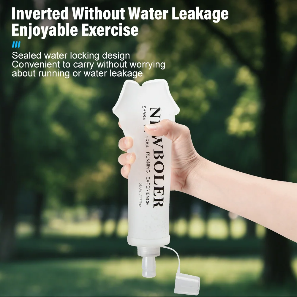 NEWBOLER 150/250/500 ml weiche Flasche, zusammenklappbar, faltbar, TPU, BPA-frei, Outdoor-Sport, tragbarer Wasserbeutel, Laufen, Camping – Detail 5