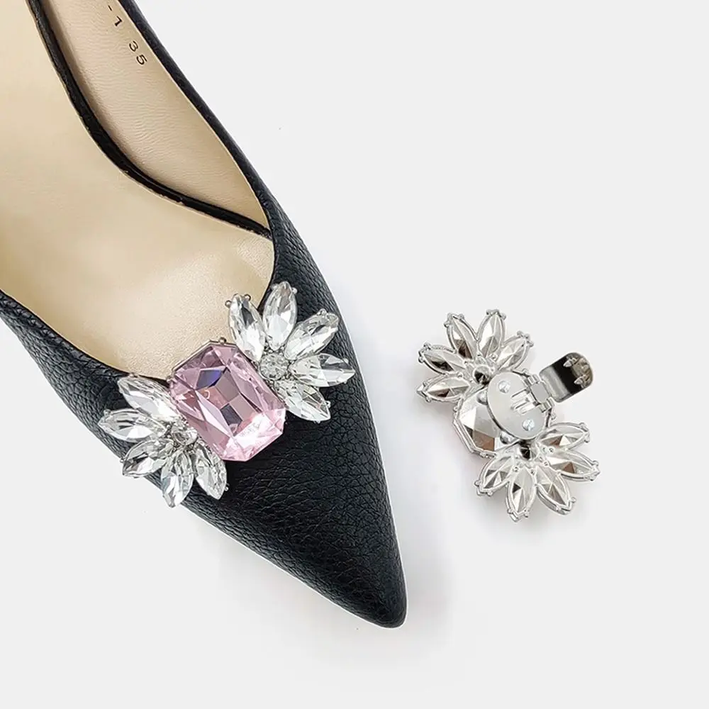 1 Pair Fashion Shiny Women's Shoe Buckle Removable Shoes Charm Buckle Shoes Clips Rhinestone Bag Decorations Clamp Wedding