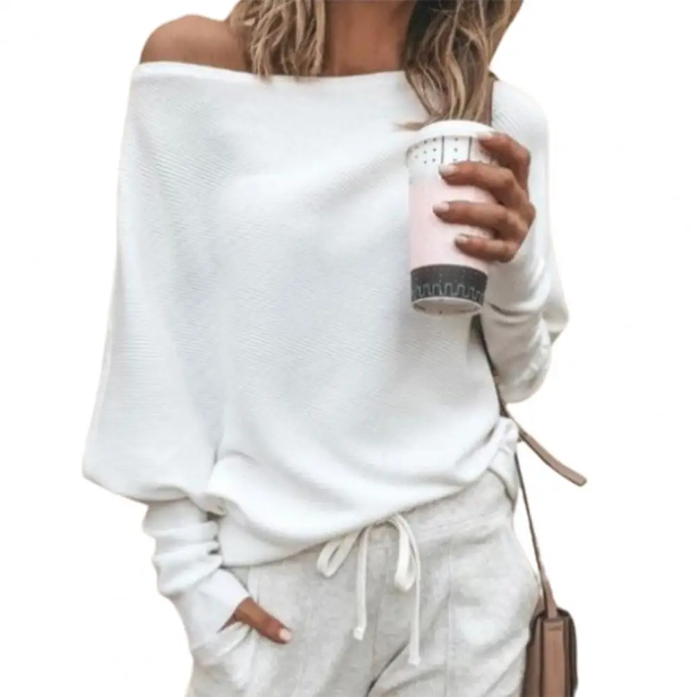 Women Sweater Off Shoulder Raglan Sleeve Pullover Sweater Knitted All Match One Shoulder Top For Daily Wear