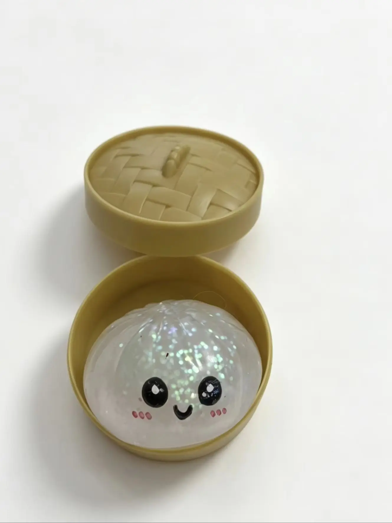 Simulierter Knödel-Squishy: Weicher, elastischer Stressball mit Bambus-Dampfgarer-Box – Anti-Stress-Spielzeug für kreative Geschenke