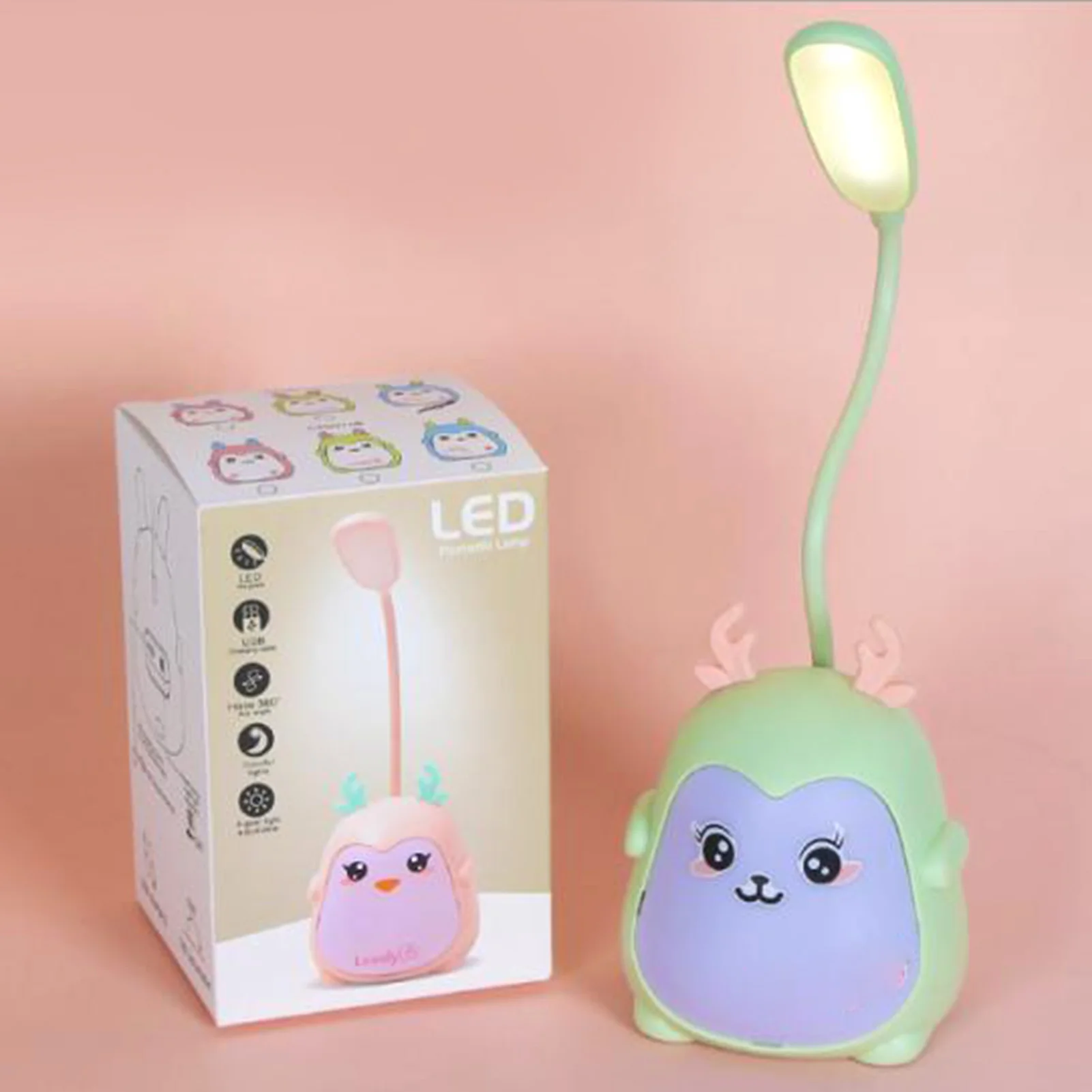 ZK40 Cute Desk Lamp for Kids ABS 3 Gear USB Rechargeable Cartoon Gooseneck Table Night Light for Dorm Bedroom Bedside Reading Gr