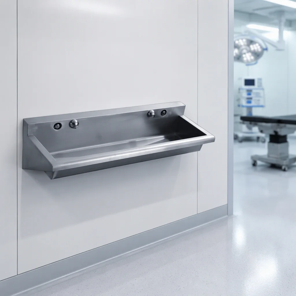304 Stainless Steel Trough Hand Sink Double Position Long Wash Basin for Public Toilet Hospital School