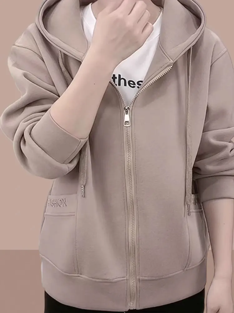 Stylish Hooded Zipper Sweatshirt Cardigan for Middle-Aged Mothers Spring Autumn Fashionable Women's Clothing New Arrival