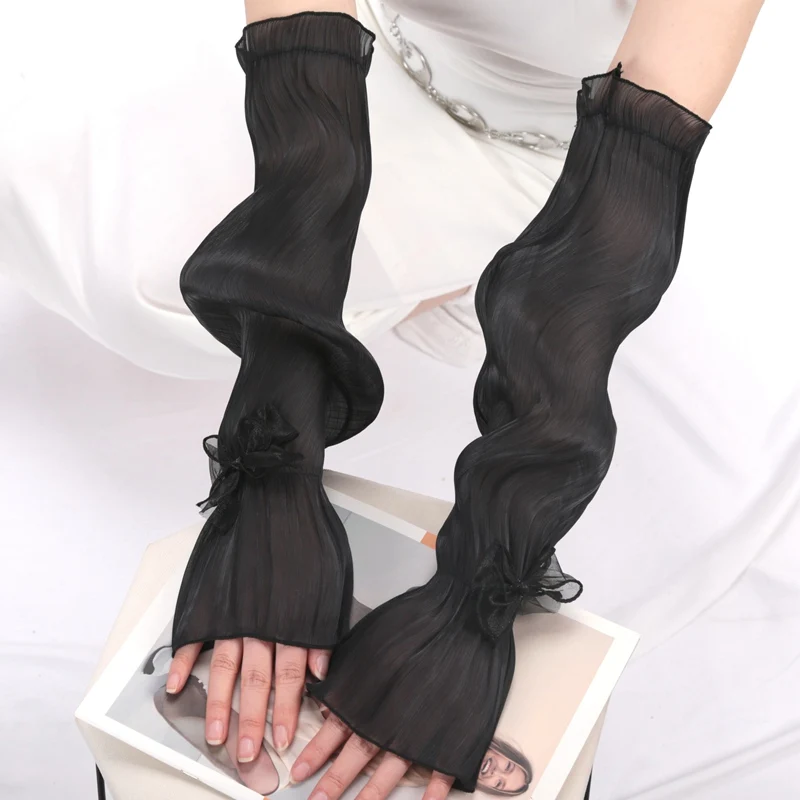 Cute Women Summer Long Fingerless Gloves Lady Thin Lace Mesh Arm Sleeve Sunscreen Uv Breathable Mittens Sun Protection Sleeves