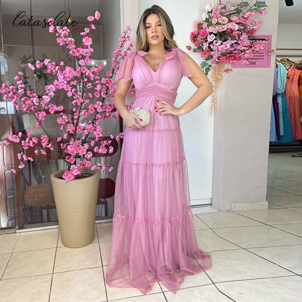 

Catasdate Pink Party Dresses Women A Line Tulle Party Dresses Formal Occasion Dresses Luxury Dress for Gala Party robe de soirée