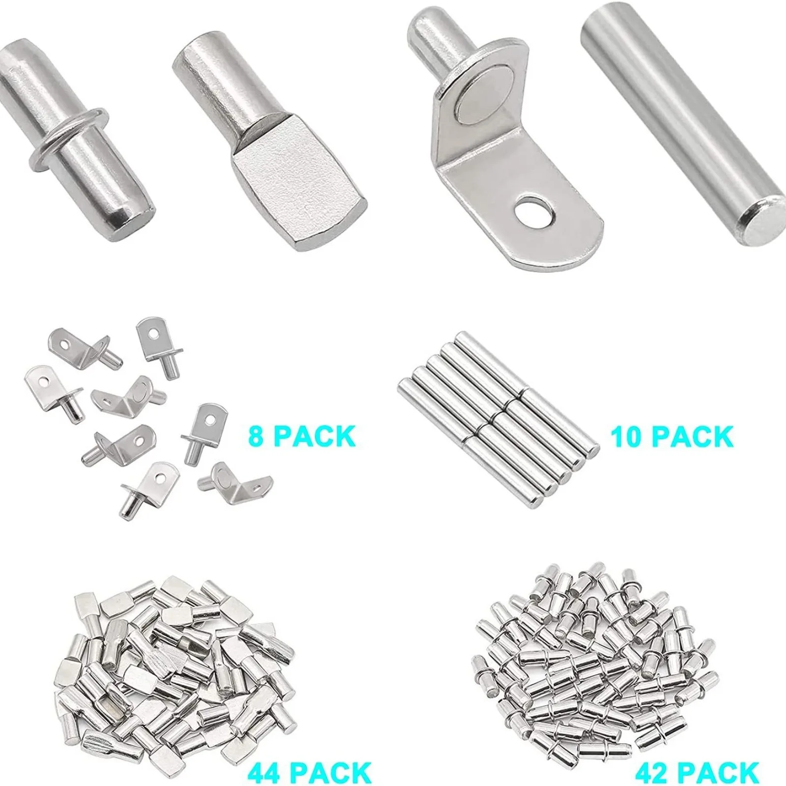 104Pcs Shelf Pins Kit 4 Styles Nickel Plated Shelf Support Pegs Bookshelf Pegs for Cabinet Bracket for Kitchen Furniture Closet