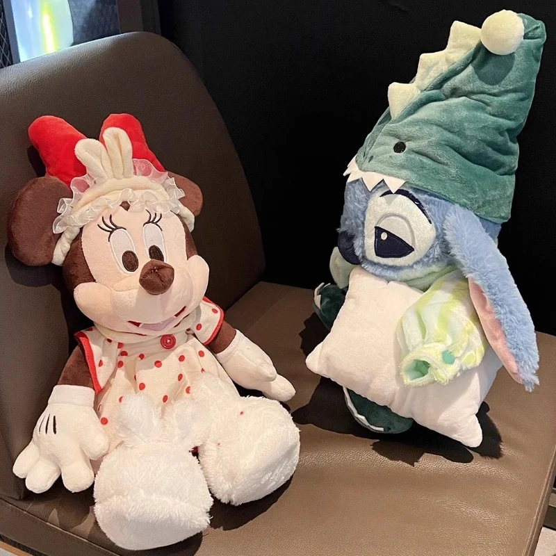 25-55cm Sleepy Winnie The Pooh Chip&Dale Jack Ghost Pillow Doll Pajama Series Stitch Minnie Plush Toy Birthday Christmas Gift