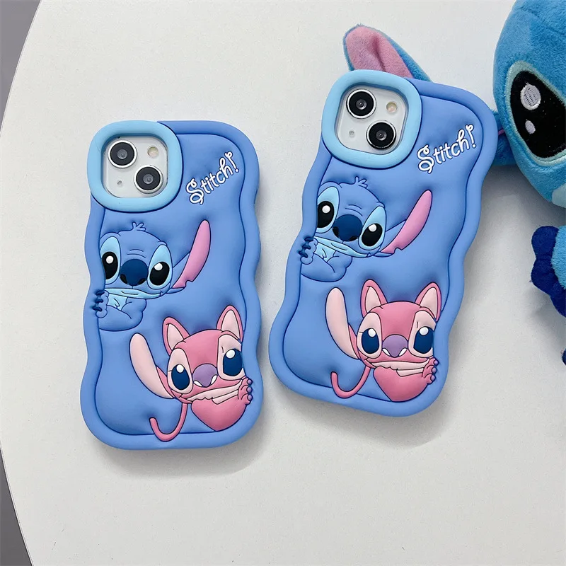 Disney Silicone Wave Stitch Soft Cover Case for IPhone 15 14 13 12 11 Pro Plus Mini Max Xs XR 6 7 8 SE