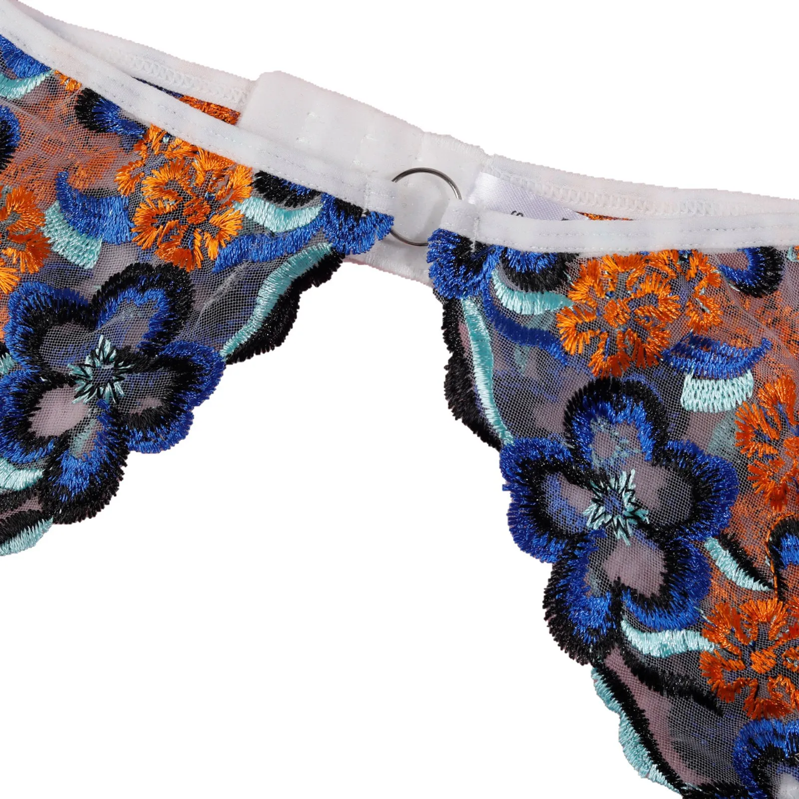 2025 new European and American AliExpress mesh perspective embroidery garter belt sexy underwear four-piece set of fun set 2120