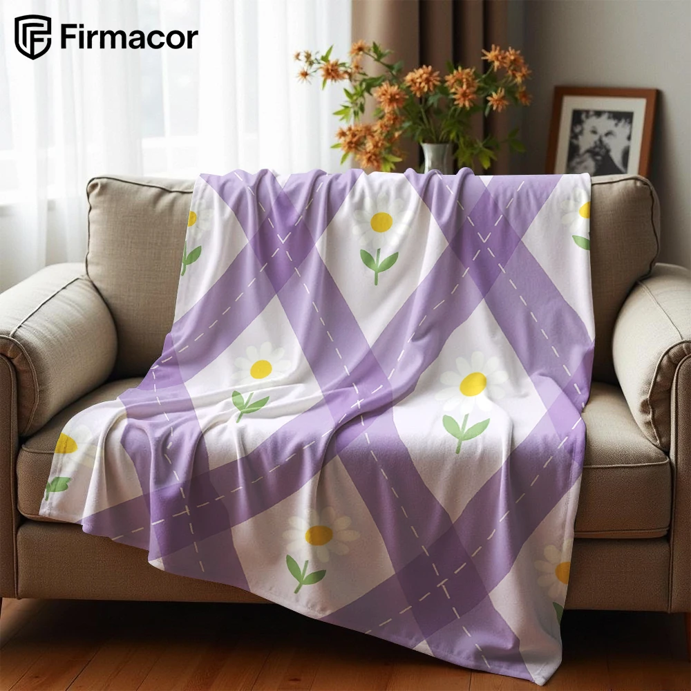 Lilac Daisy Argyle Soft Flannel Blanket Breathable Warm Throw for Office Car Sofa Kids Room Birthday Xmas Gift