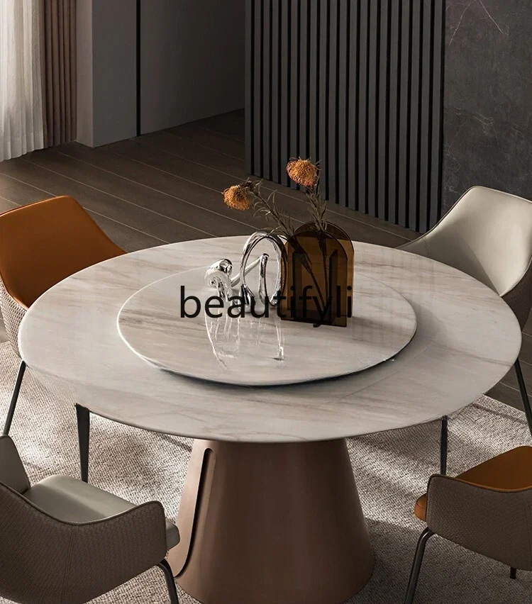 

S1S Marble dining table light luxury high-end Italian round table chair combination