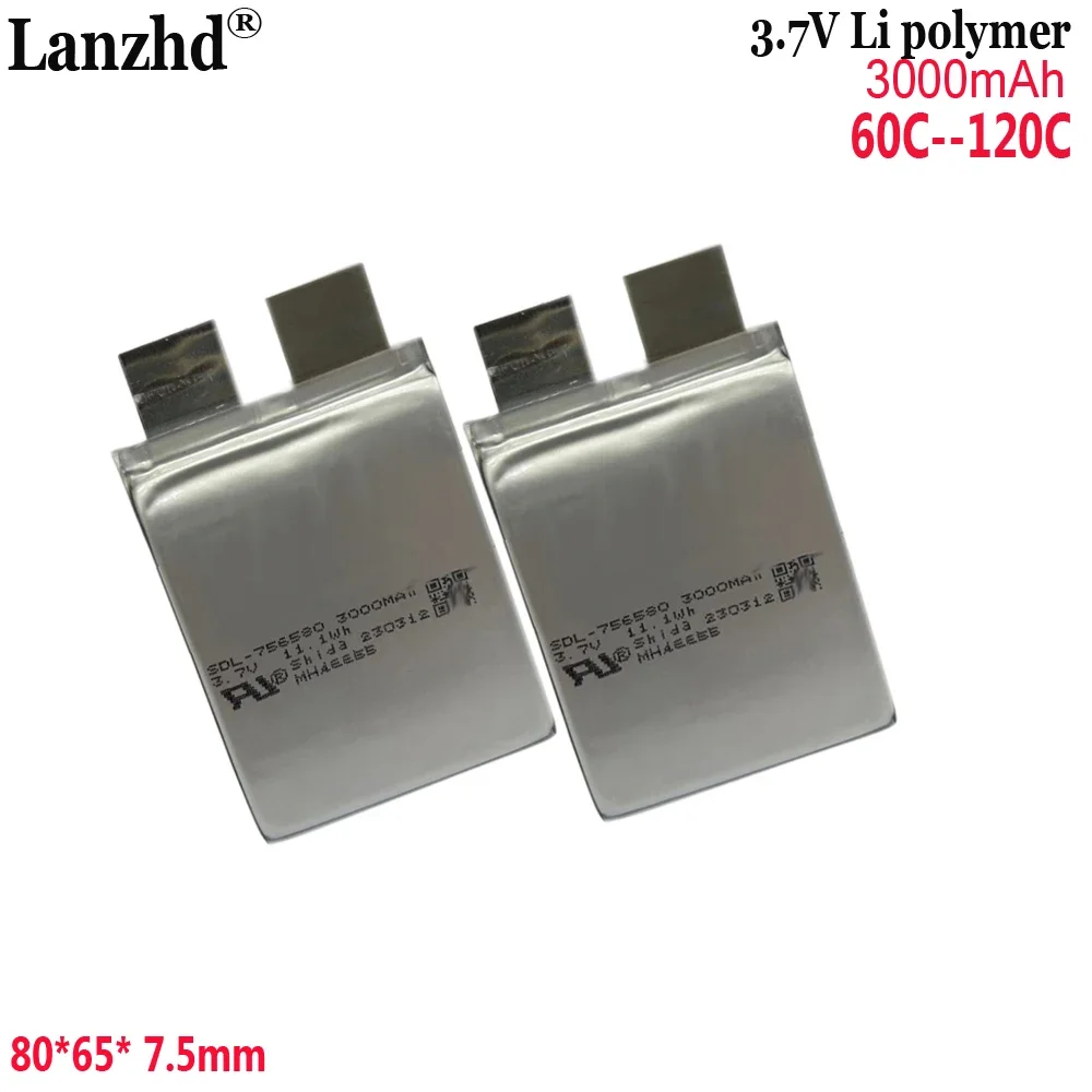 3.7V li Polymer high rate 60C 120C For electric spot welding machine starting power supply Diy Pack Power Tools 756580 3000mAh