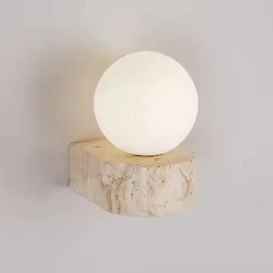 Vintage Natural Stone Art Decoration Wall Lamp Interior Glass Lampshade LED Lamp Bedroom Home Decor Travertine Sconce Wall Light