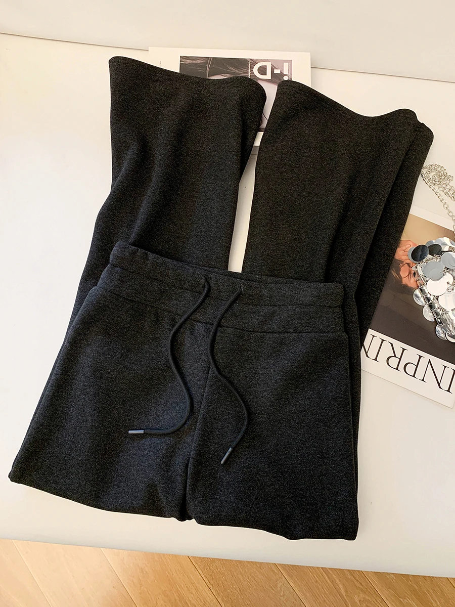 Hochgeschnittene Elastische Weite Hose für Damen Luxuriöse Sportliche Lässige Gestrickte Hose Herbst Winter Koreanischer Stil