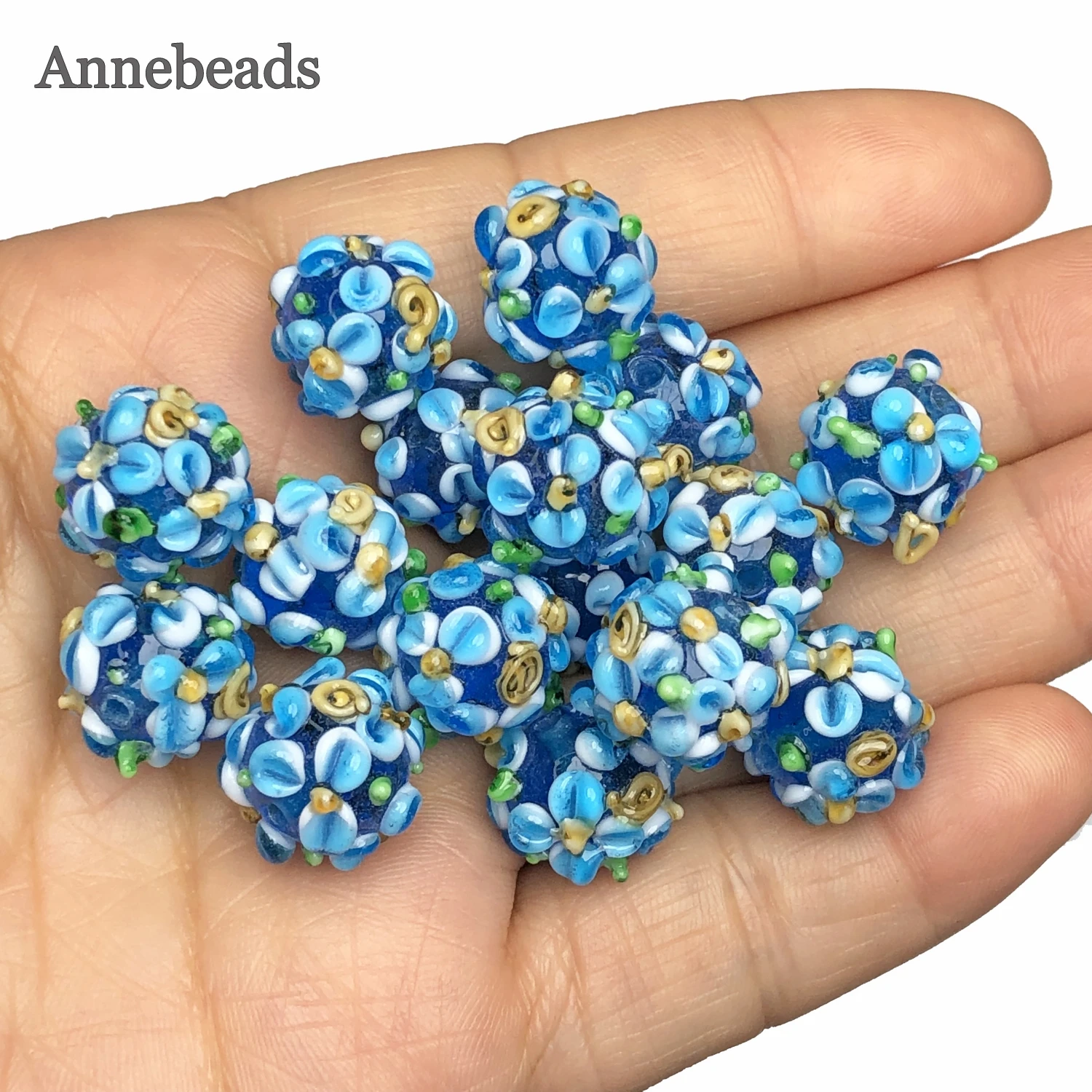 12mm Large Murano Blue Flower Lampwork Glass Loose Spacer Beads For Jewerly Making Diy Bracelet Pendant Earrings Accessories