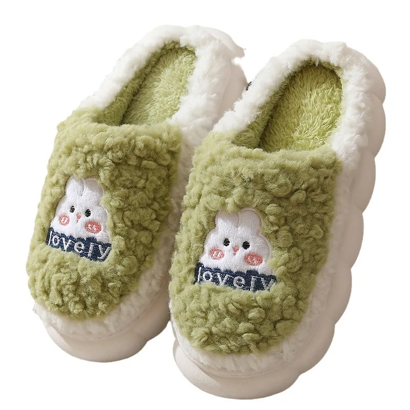 Women Winter Cartoon Cute Fluffy Home Slippers Thick Sole Warm Indoor House Shoes view 4