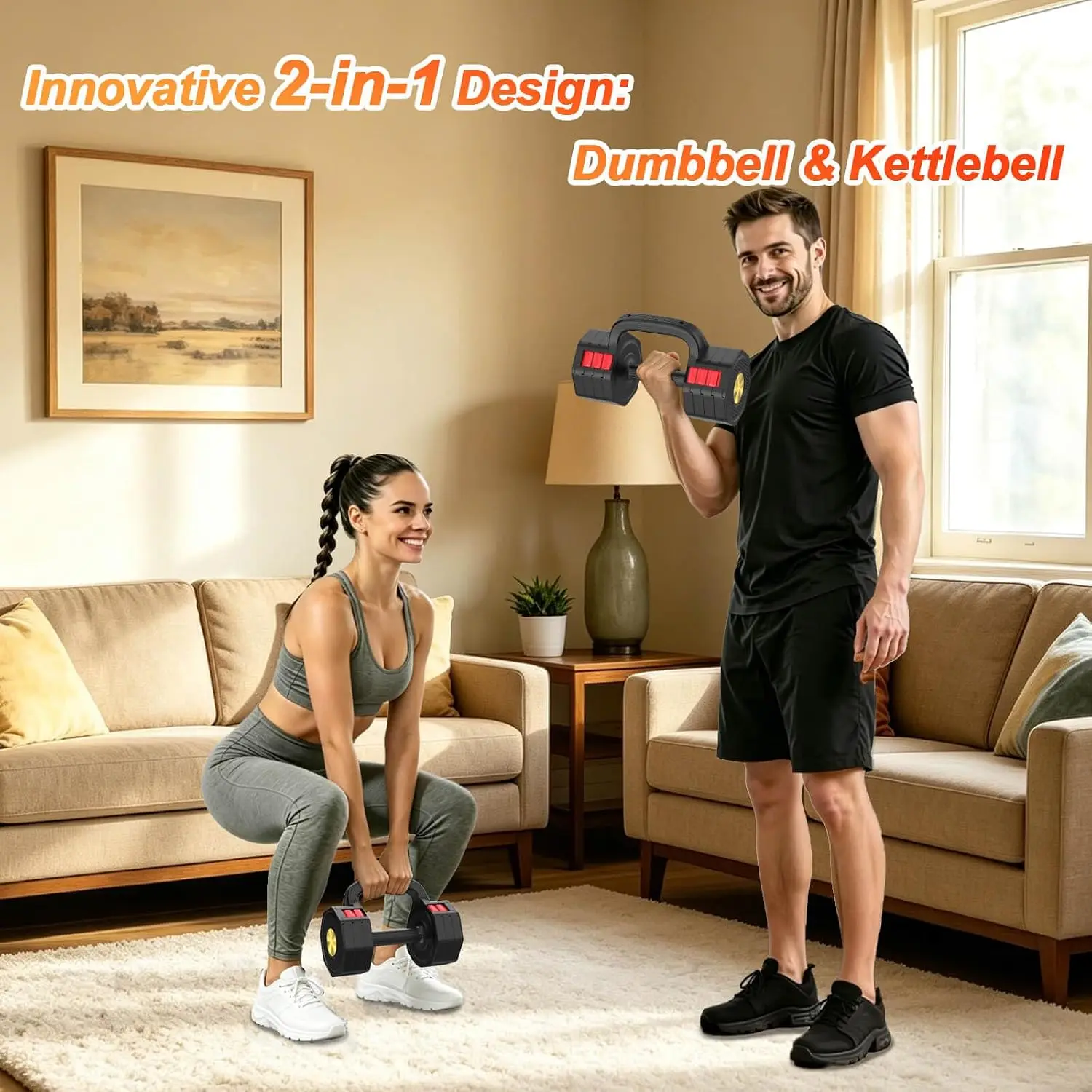 Adjustable Dumbbell Set 5-20.5 lb Each, 2-in-1 for Home Gym | Cast Iron Core + ABS Shell, Quick-Change Dial, Anti-Slip Grip - view 2