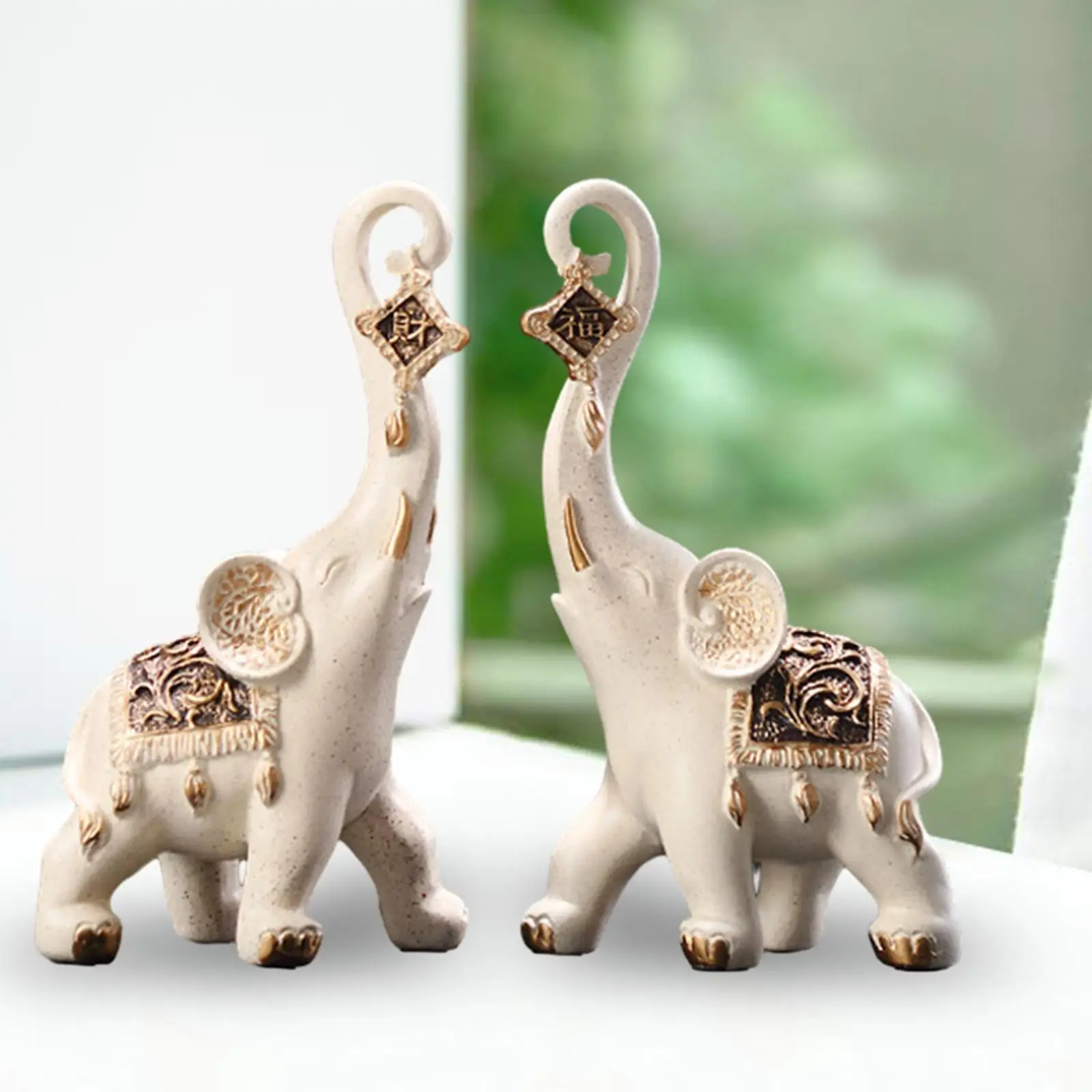 

2Pcs Elephant Statues Resin Animals Sculpture for Tabletop Living Room