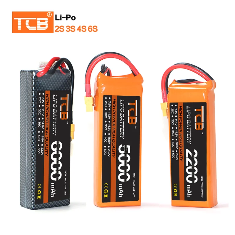 TCB bateria Lipo 2S 3S 4S 6S 50C 60C 1500 2200mah 2600mah 5000mah 6000mah 7000mah 4000mah 7.4V 11.1V 14.8V 22.2V T XT60 części do zdalnego sterowania