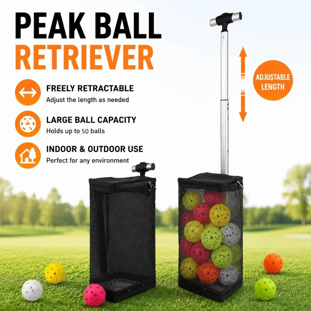 New Portable Pickleball Picker Large Capacity Retractable Ball Retriever Lightweight Tennis Ball Picker Outdoor Court