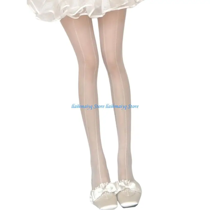 

573B Women's High Waist Pantyhose Jacquard Wheat Vertical Striped Pattern Tights Breathable Sheer Stockings Leggings Hosiery