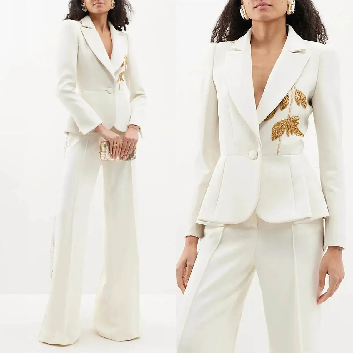 

Элегантные женские костюмы по индивидуальному заказу, комплект из двух предметов, пиджаки с оборками и бисером, офисные женские рабочие классические костюмы для выпускного, свадебной вечеринки