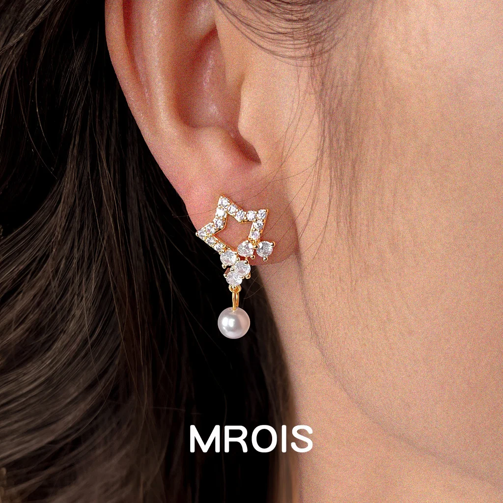 Original color-preserving full zircon five-pointed star earrings, light luxury S925 silver needle high-end earrings.